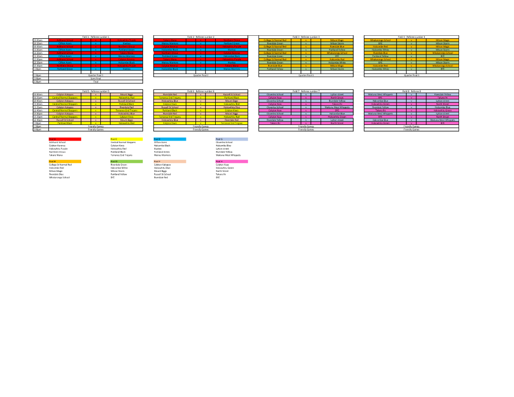 10.00Am Ashhurst School V Hokowhitu Purple Takaro Wana V Northern Oroua College St Normal Red V Milson Magic Whakarongo School V