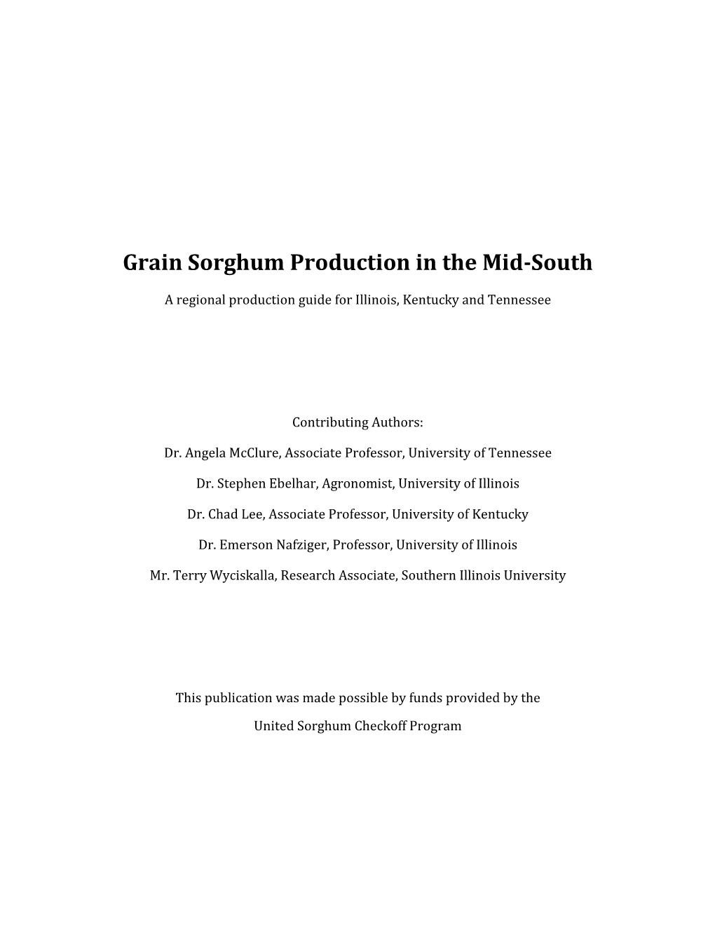 Grain Sorghum Production in the Mid-South