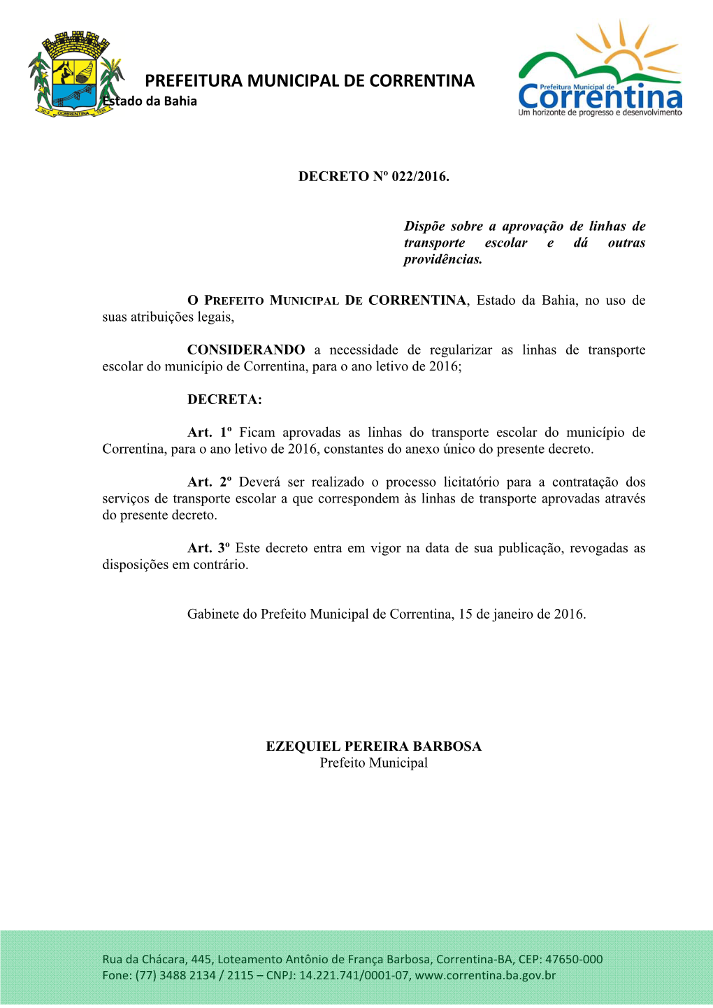 Portal Da Prefeitura Municipal De Correntina