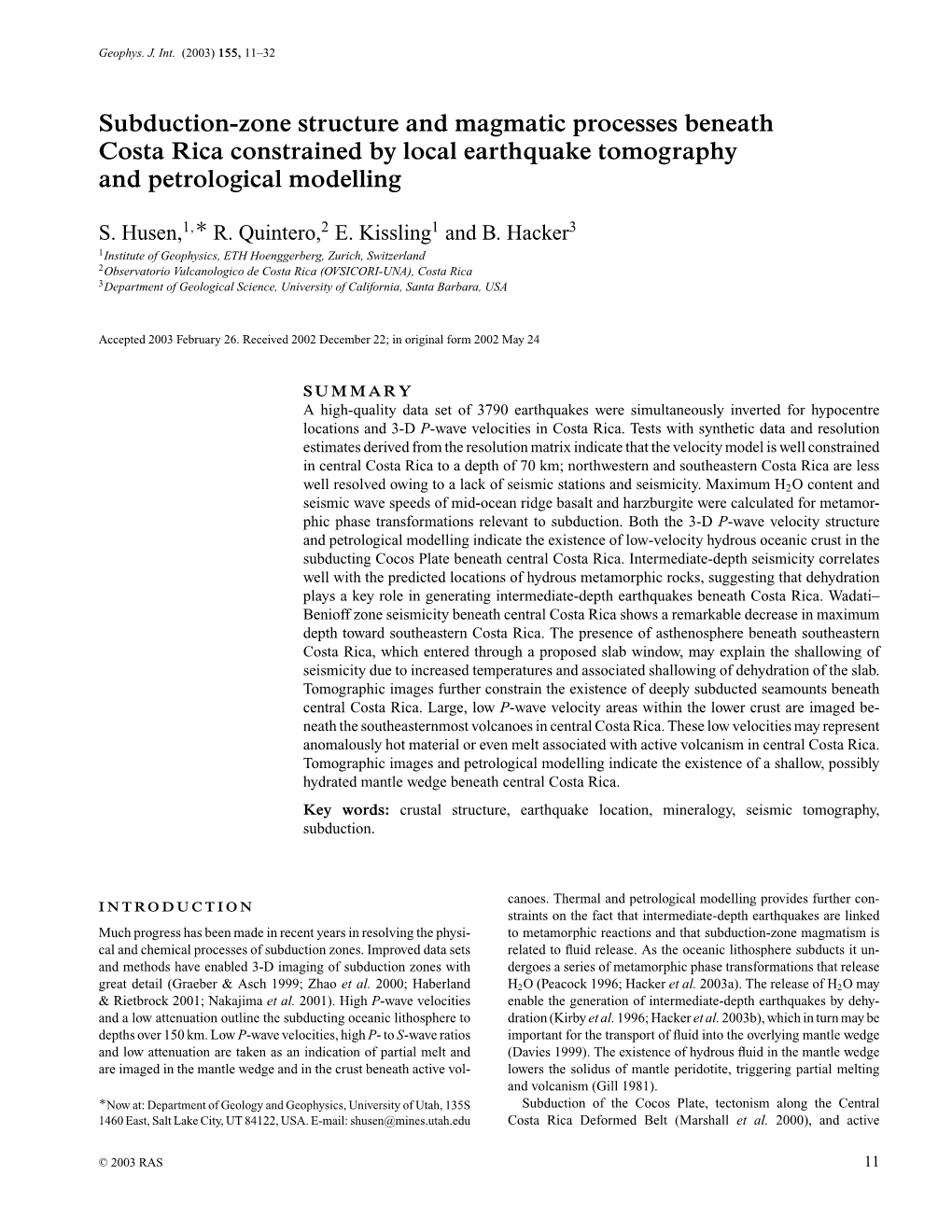 Subduction-Zone Structure and Magmatic Processes Beneath Costa Rica Constrained by Local Earthquake Tomography and Petrological Modelling