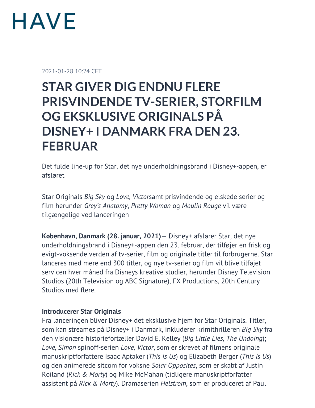 Star Giver Dig Endnu Flere Prisvindende Tv-Serier, Storfilm Og Eksklusive Originals På Disney+ I Danmark Fra Den 23