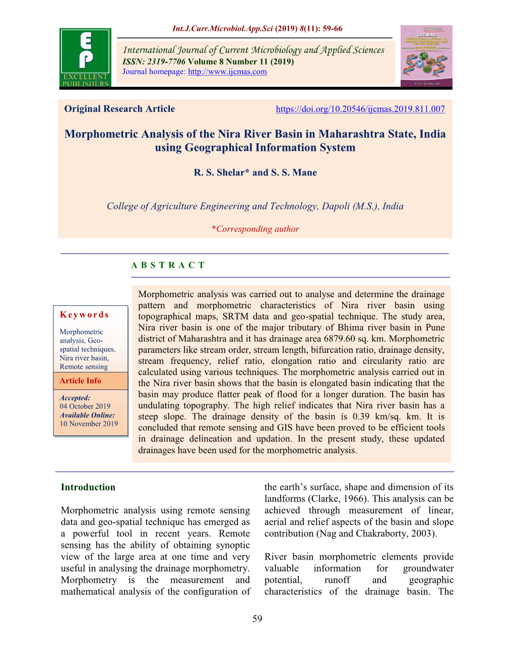 Morphometric Analysis of the Nira River Basin in Maharashtra State, India Using Geographical Information System