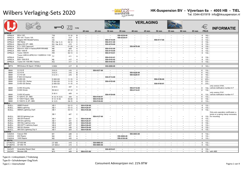 Wilbers Verlaging-Sets 2020 Tel