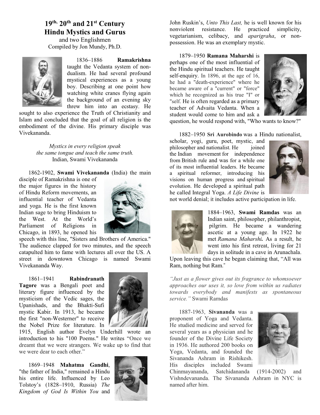 Hindu Mystics and Gurus-C