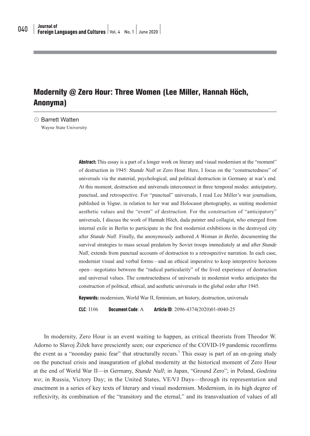 Modernity @ Zero Hour: Three Women (Lee Miller, Hannah Höch, Anonyma)