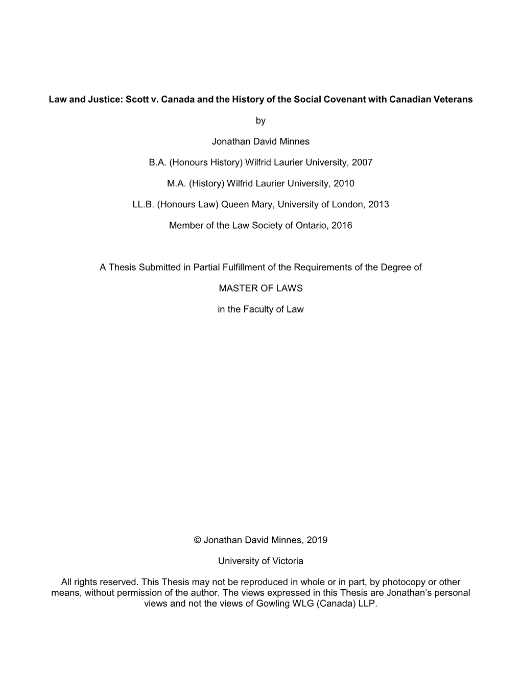 Law and Justice: Scott V. Canada and the History of the Social Covenant with Canadian Veterans