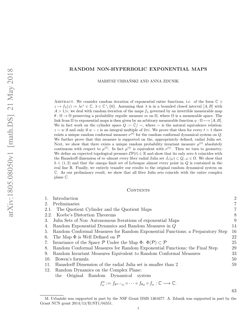 Arxiv:1805.08050V1 [Math.DS] 21 May 2018 Rn C Rn 2014/13/B/ST1/04551