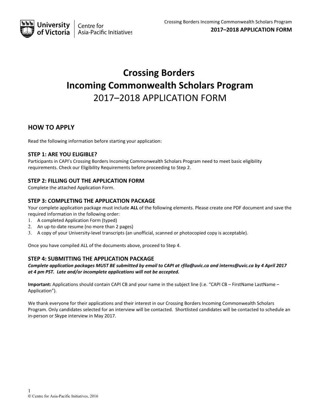 2017 2018 Application Form