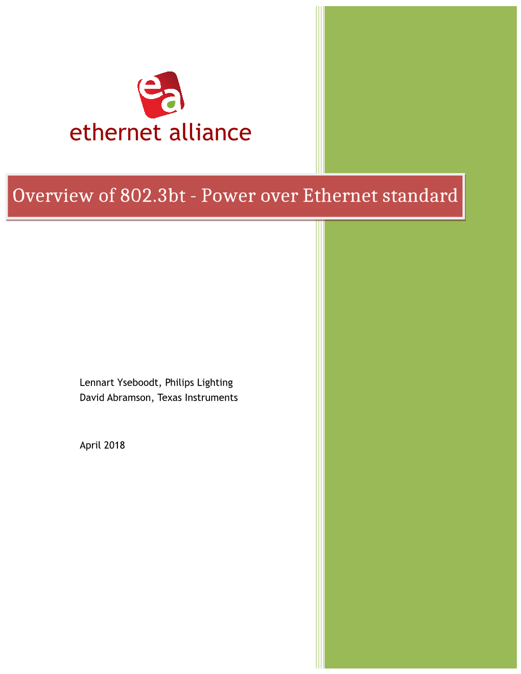 Overview of 802.3Bt – Power Over Ethernet Standard