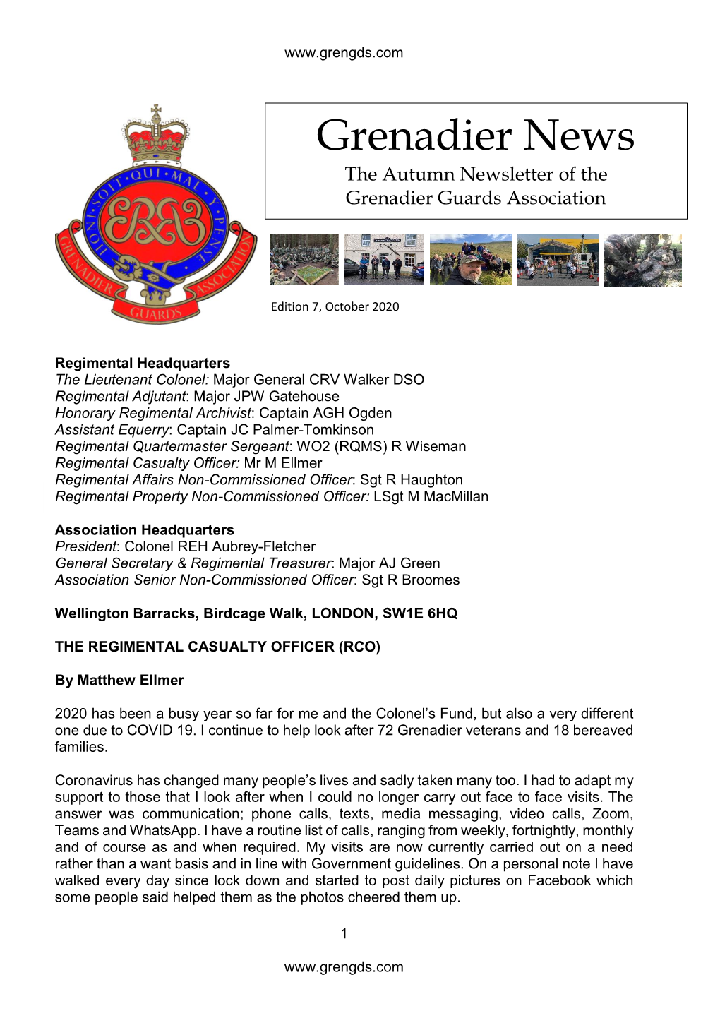 Grenadier News the Autumn Newsletter of the Grenadier Guards Association