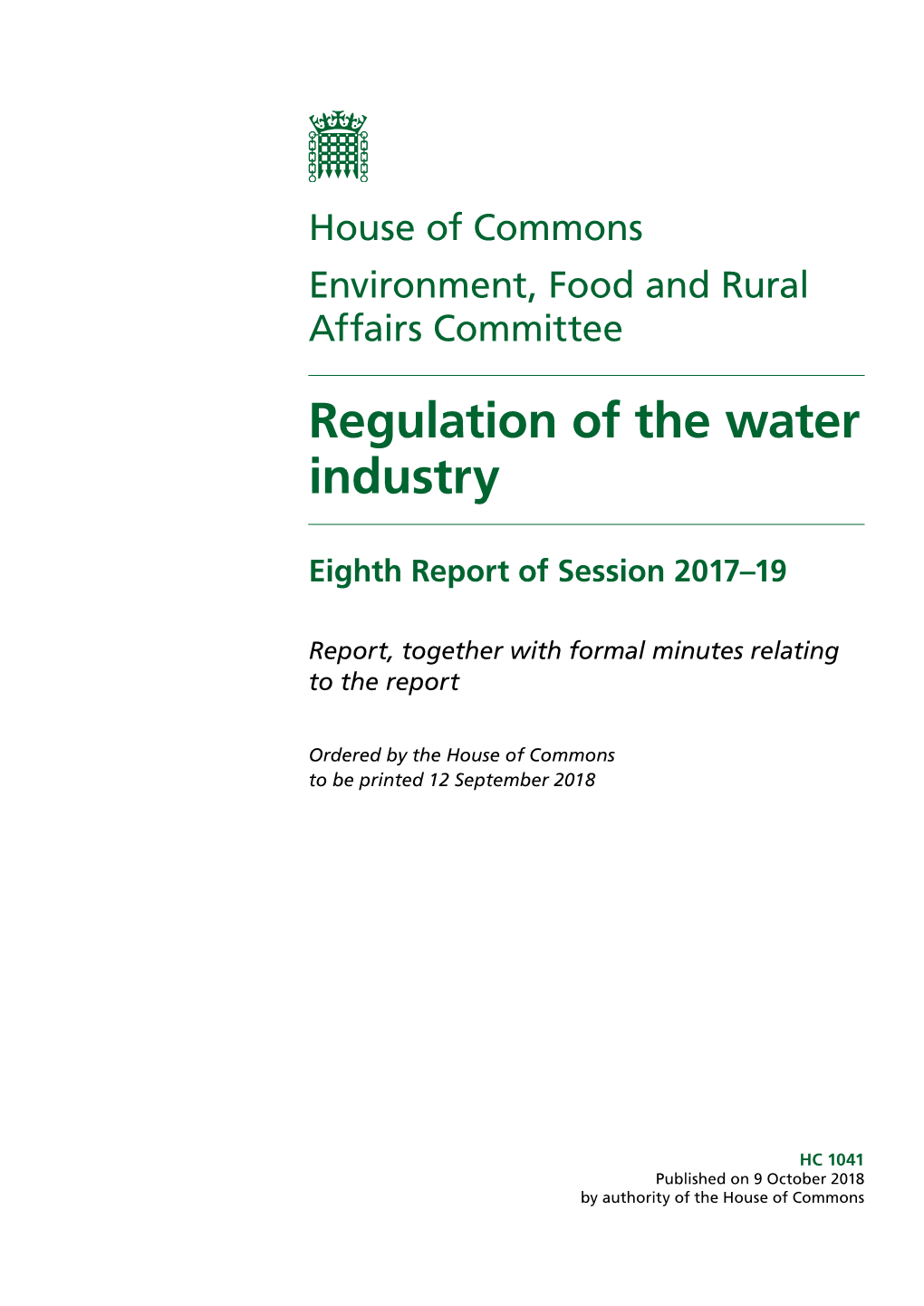 Regulation of the Water Industry