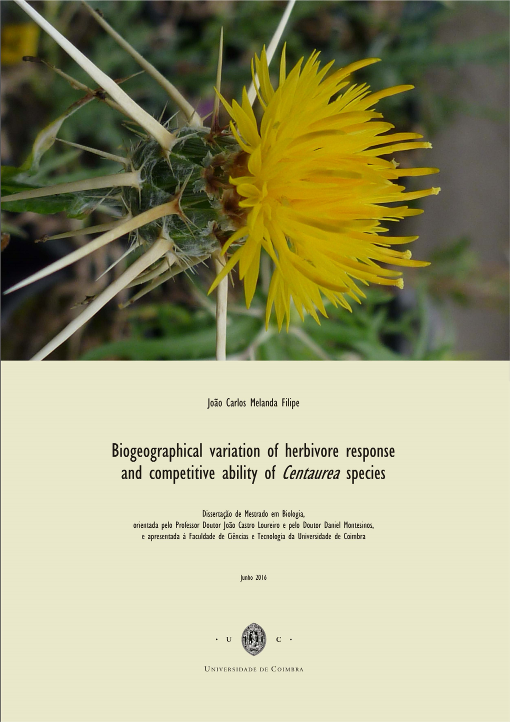 Biogeographical Variation of Herbivore Response and Competitive Ability of Centaurea Species ______