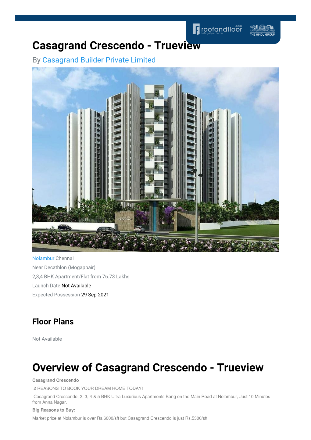 Casagrand Crescendo - Trueview by Casagrand Builder Private Limited