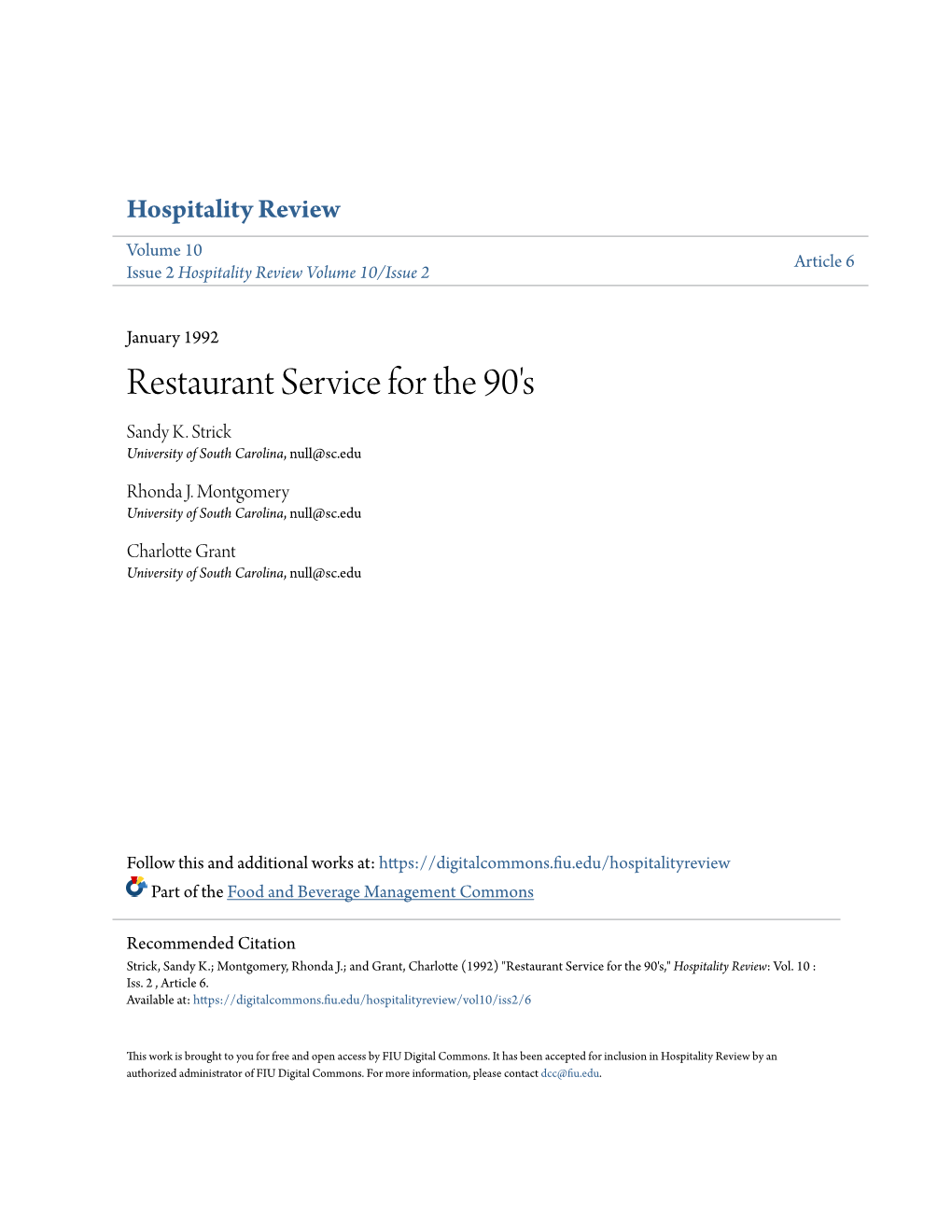 Restaurant Service for the 90'S Sandy K