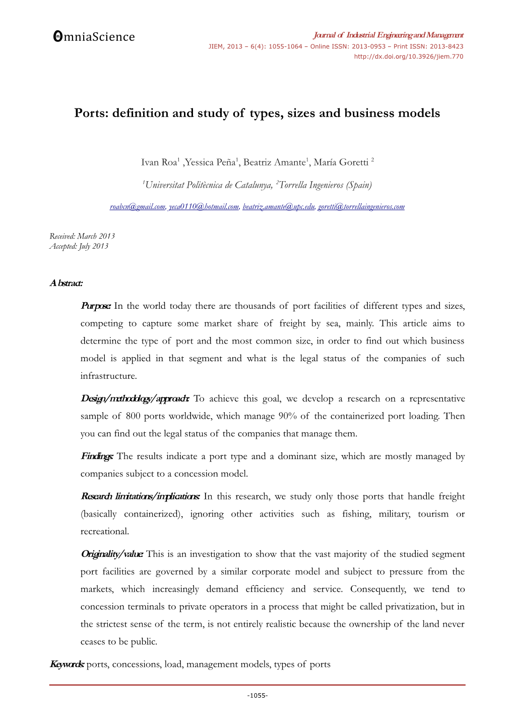 Ports: Definition and Study of Types, Sizes and Business Models