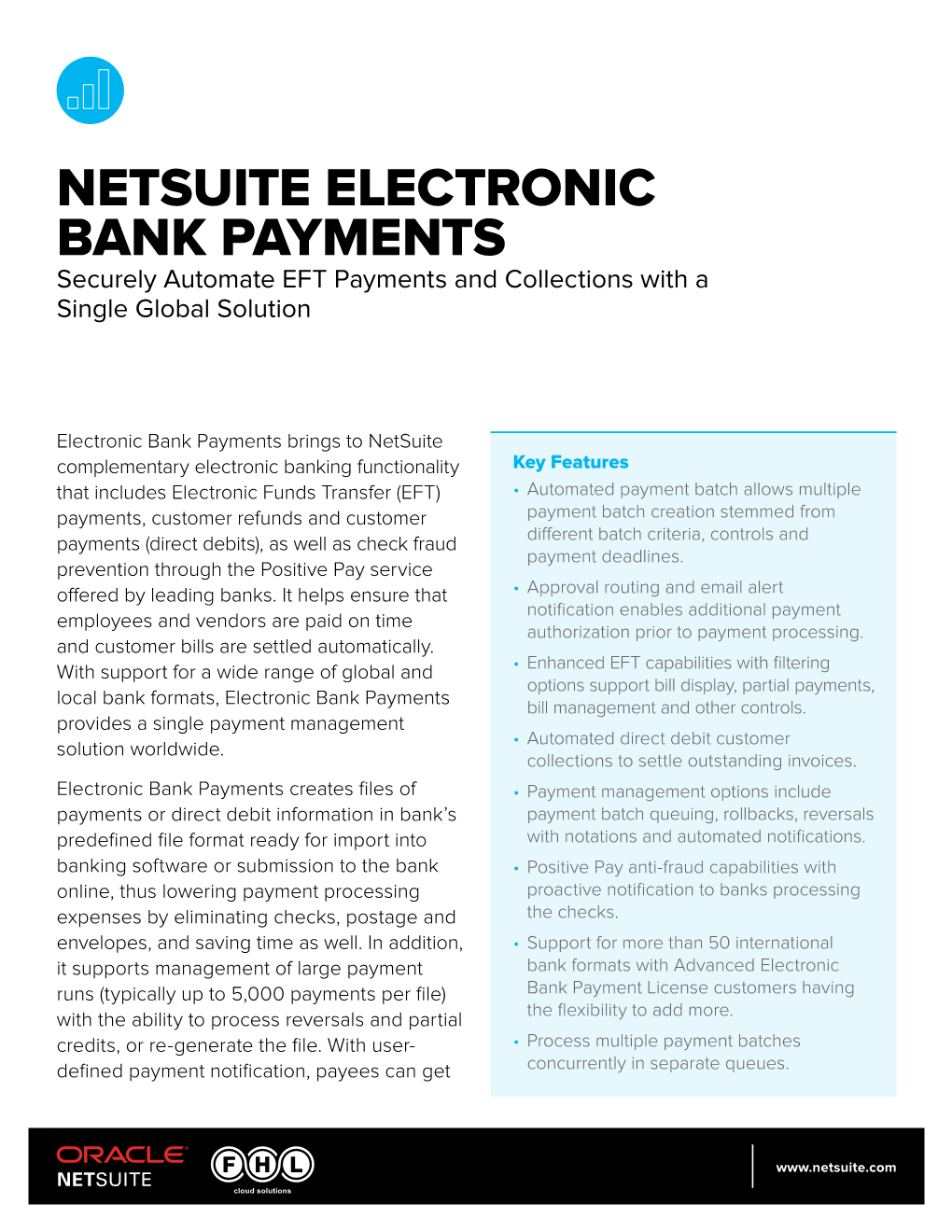 NETSUITE ELECTRONIC BANK PAYMENTS Securely Automate EFT Payments and Collections with a Single Global Solution