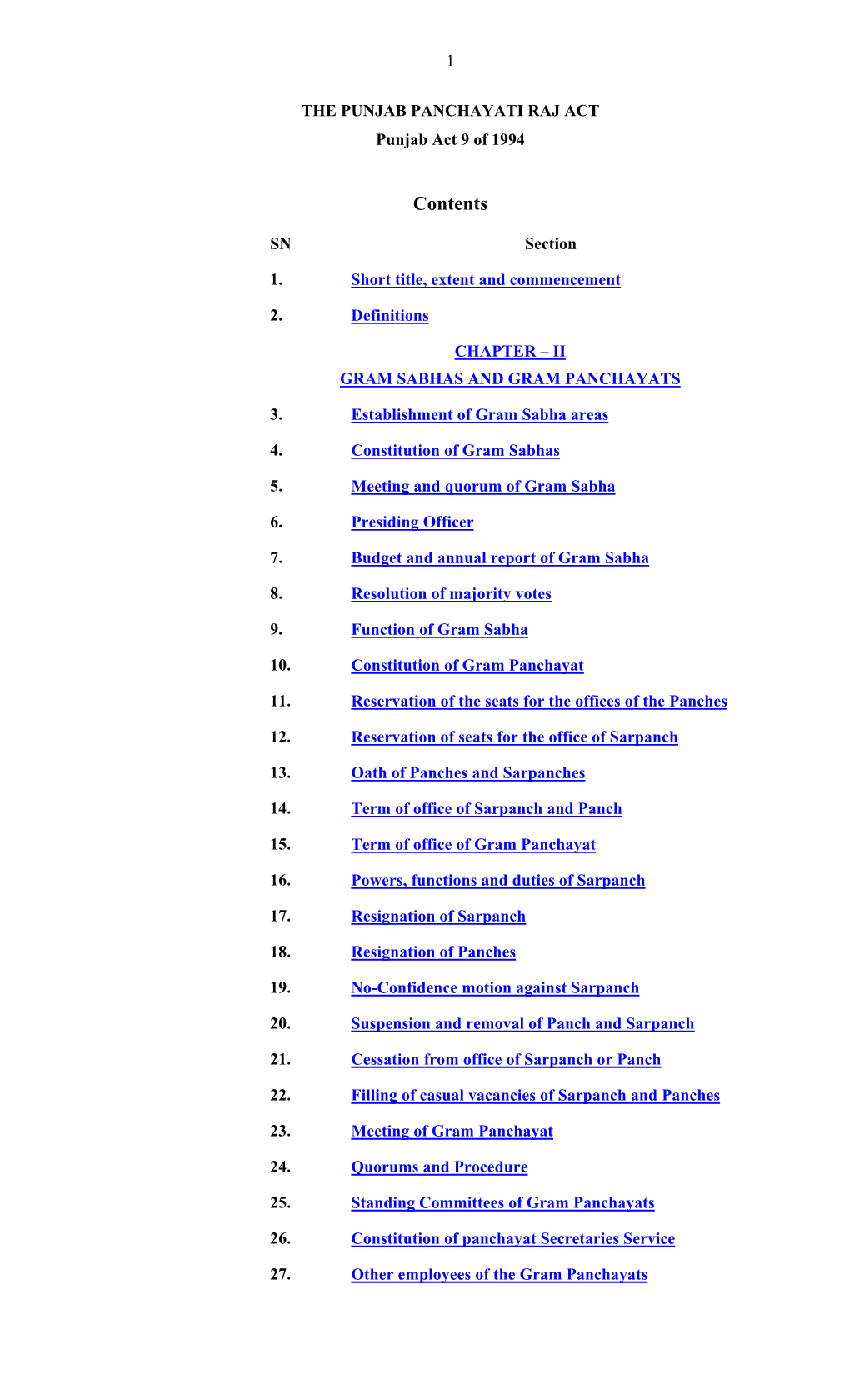 THE PUNJAB PANCHAYATI RAJ ACT Punjab Act 9 of 1994