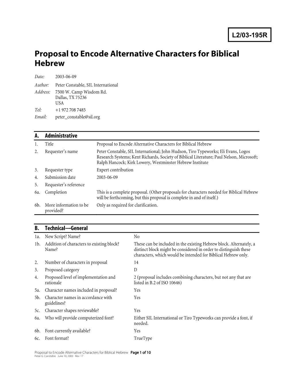 Proposal to Encode Alternative Characters for Biblical Hebrew