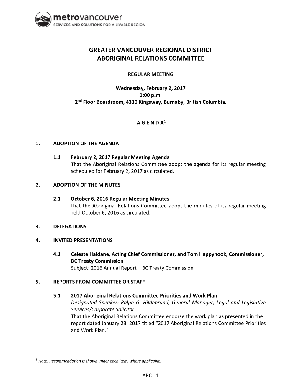 Aboriginal Relations Committee Agenda Package