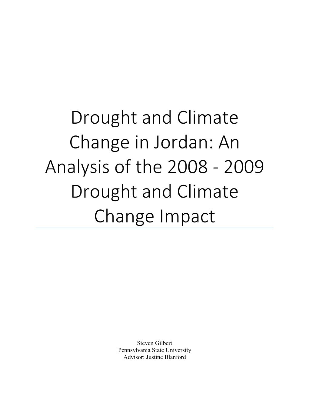 Drought and Climate Change in Jordan: an Analysis of the 2008 - 2009 Drought and Climate Change Impact