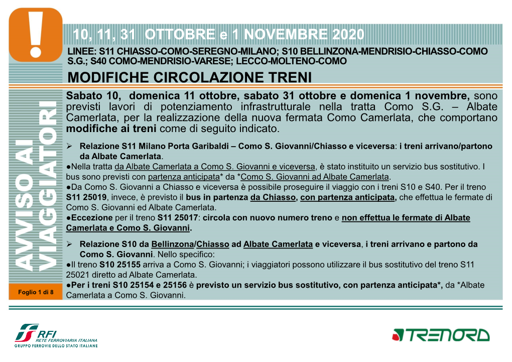 10, 11, 31 OTTOBRE E 1 NOVEMBRE 2020