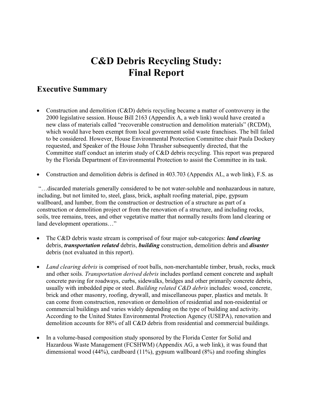 C&D Debris Recycling Study