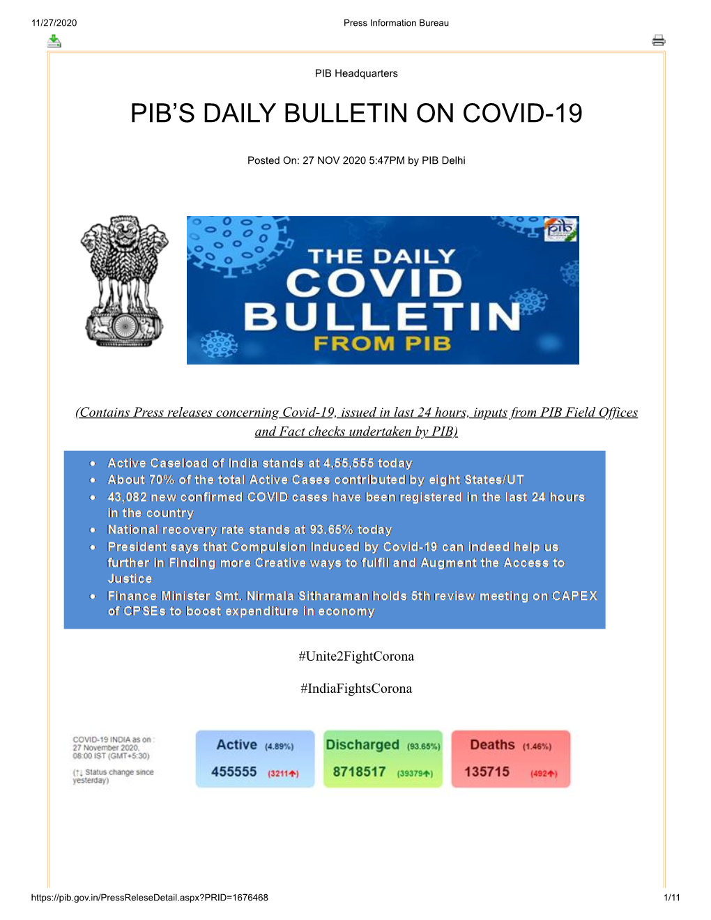 Pib's Daily Bulletin on Covid-19