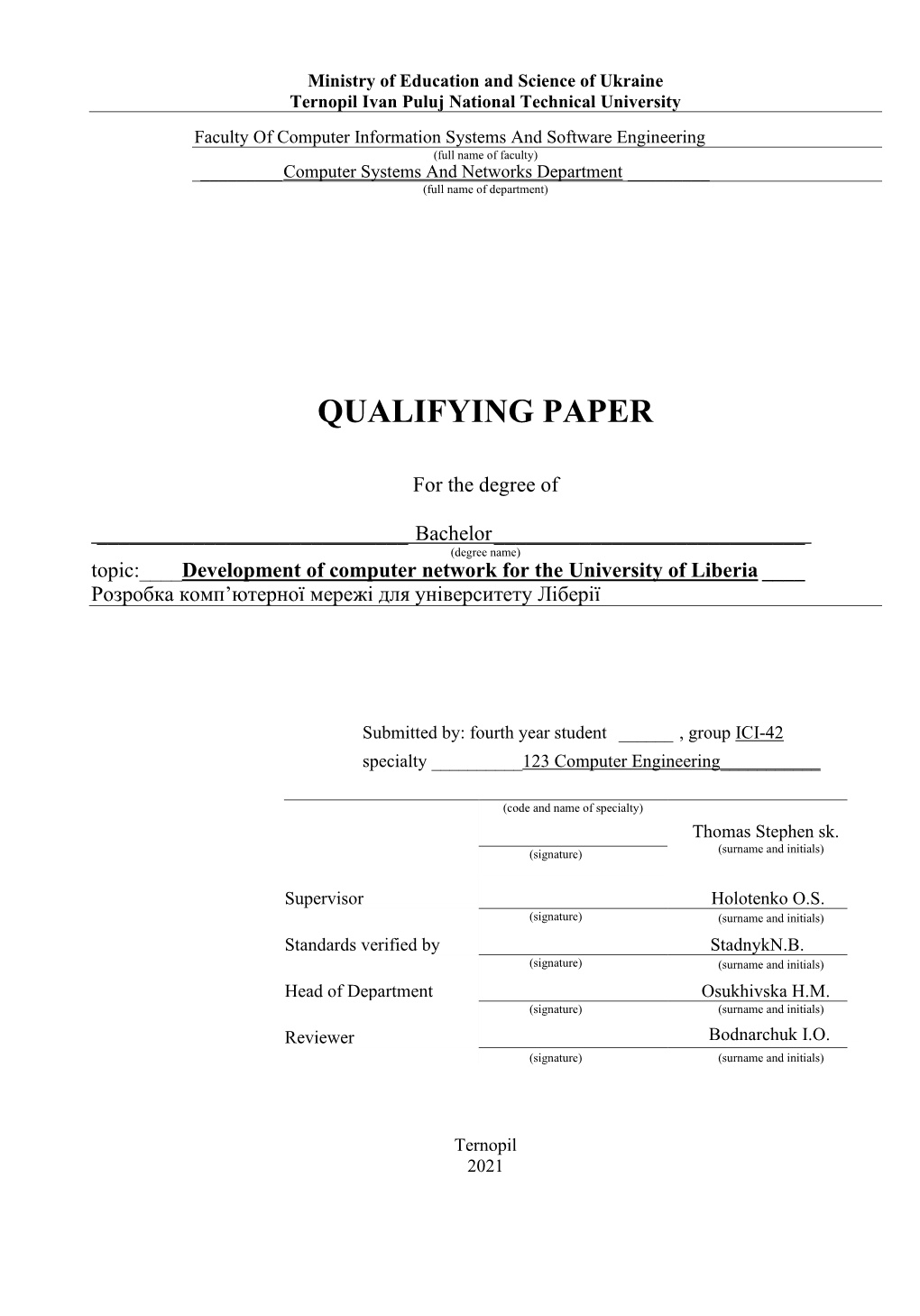 Qualifying Paper