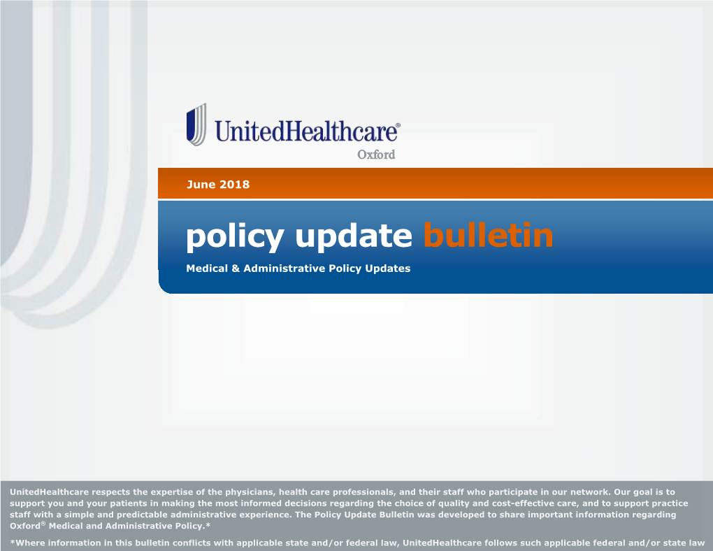June 2018 Policy Update Bulletin
