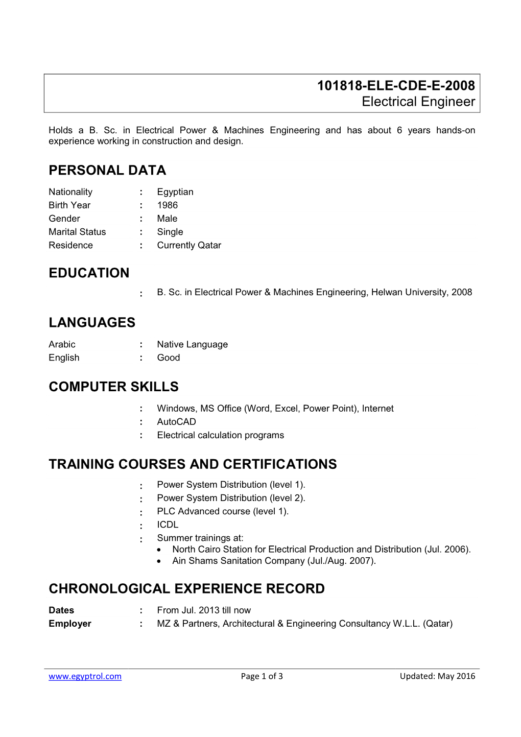 101818-ELE-CDE-E-2008 Electrical Engineer