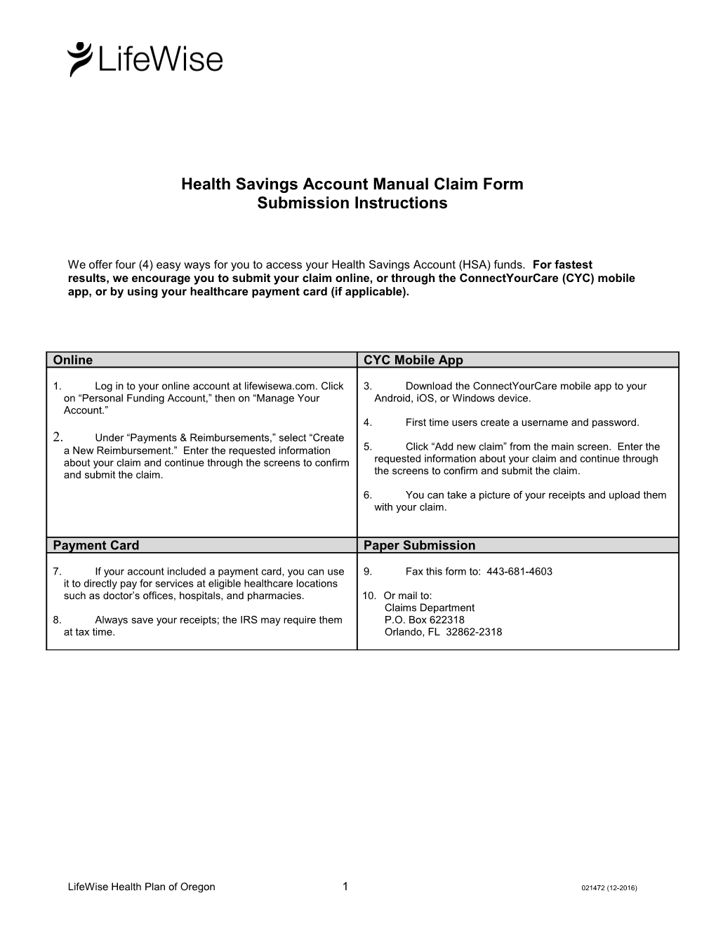 HSA Claim Form