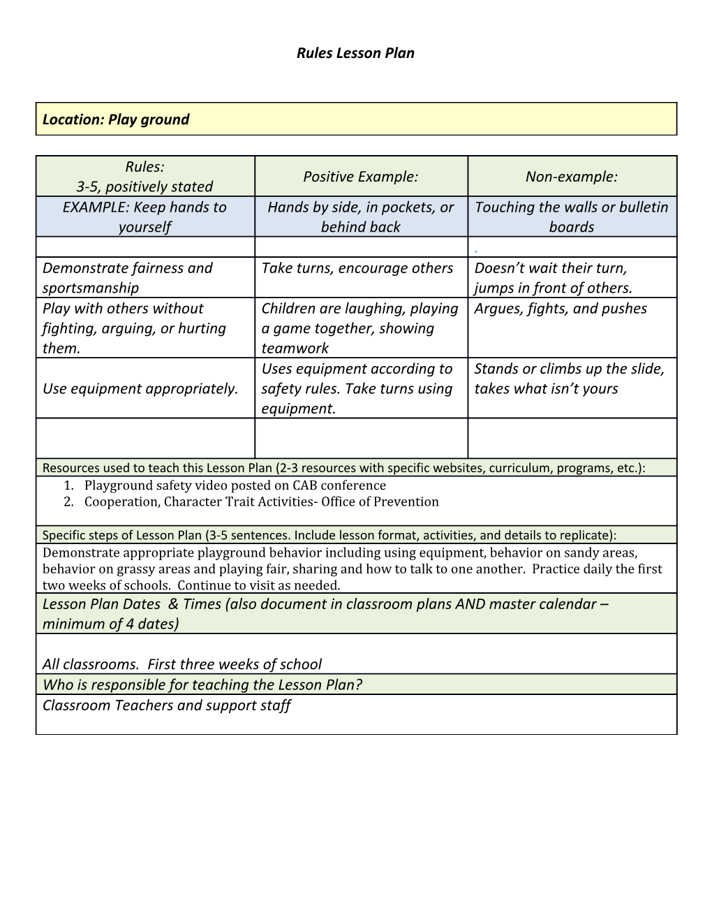 Rules Lesson Plan