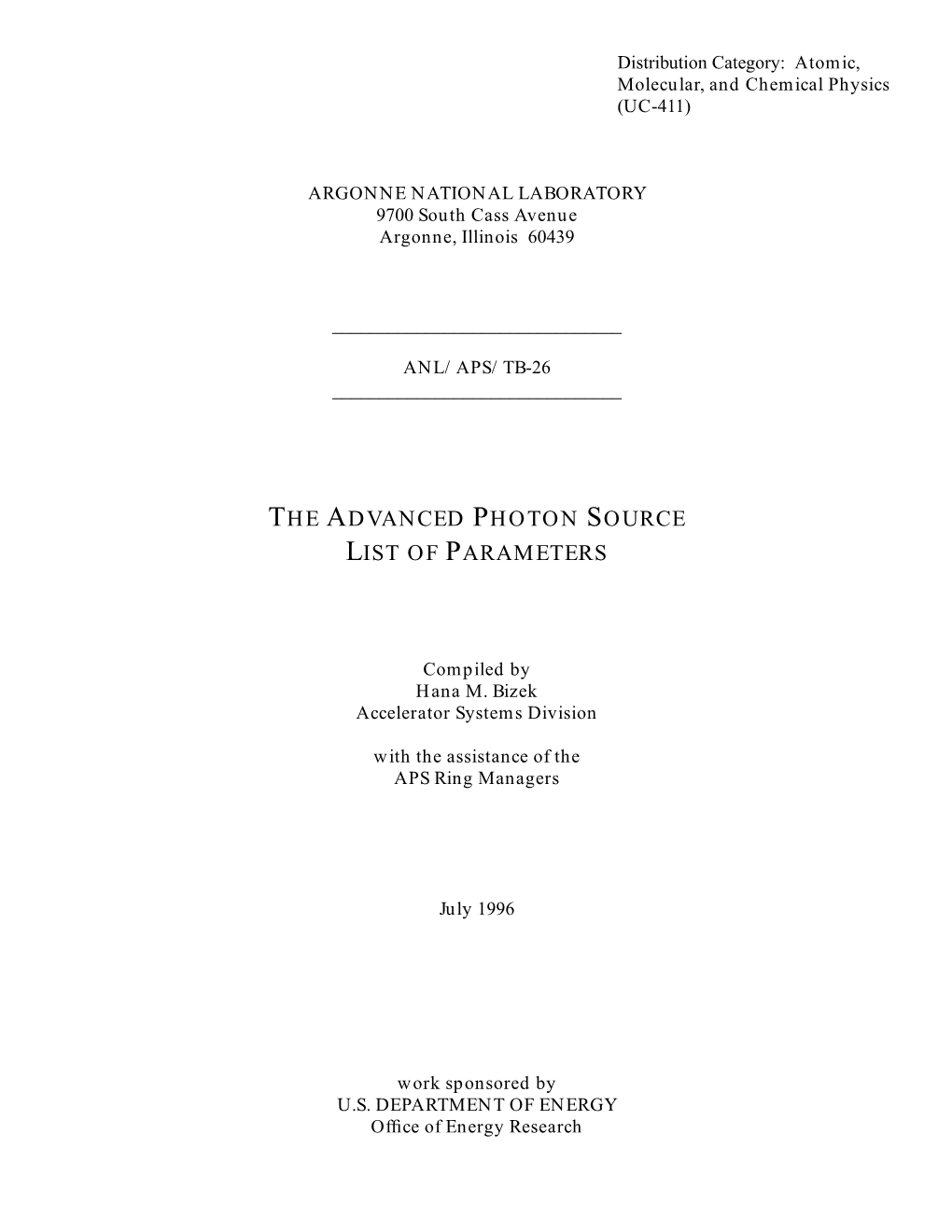 The Advanced Photon Source List of Parameters