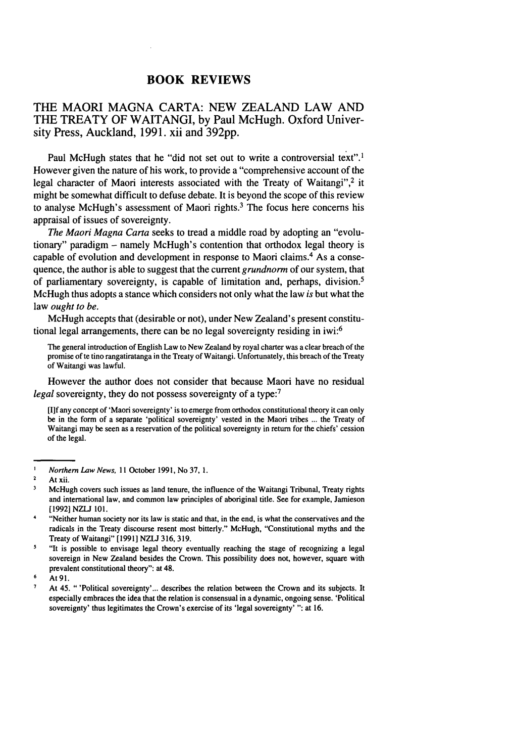 Book Reviews the Maori Magna Carta: New Zealand Law