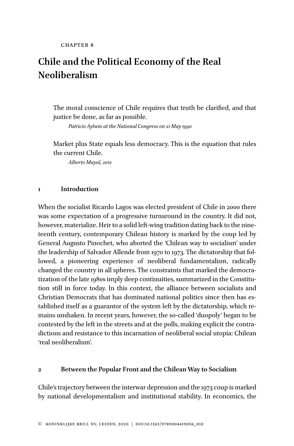 Chile and the Political Economy of the Real Neoliberalism