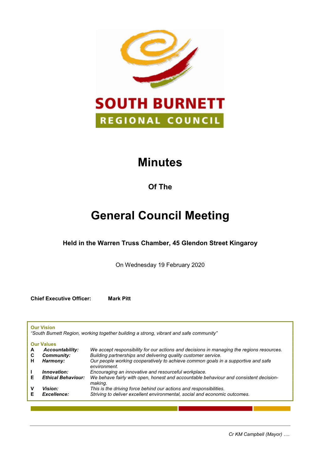 South Burnett Regional Council General Meeting – Minutes – Wednesday 19 February 2020