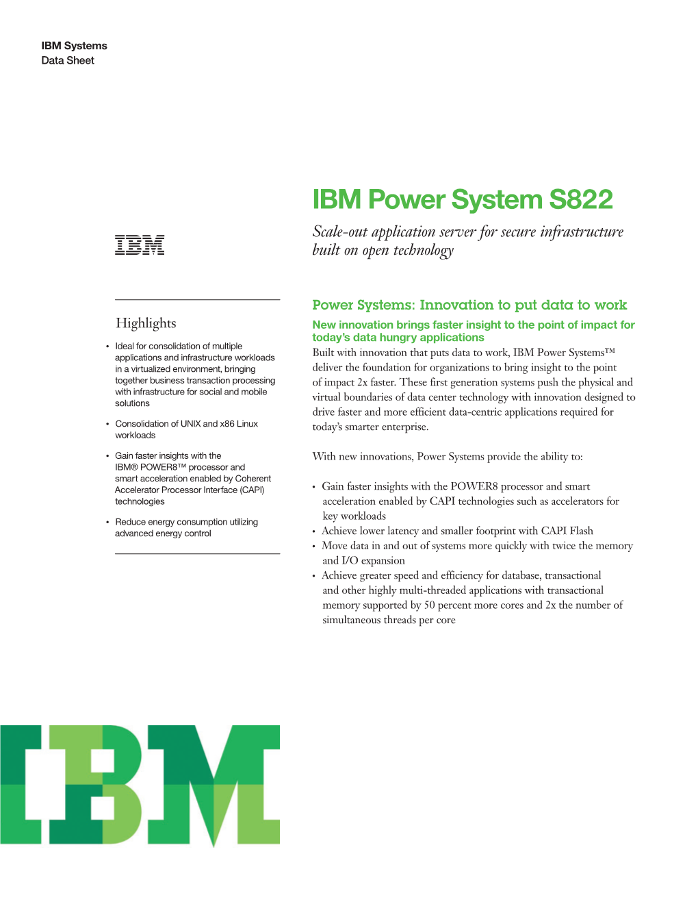 IBM Power System S822 Scale-Out Application Server for Secure Infrastructure Built on Open Technology