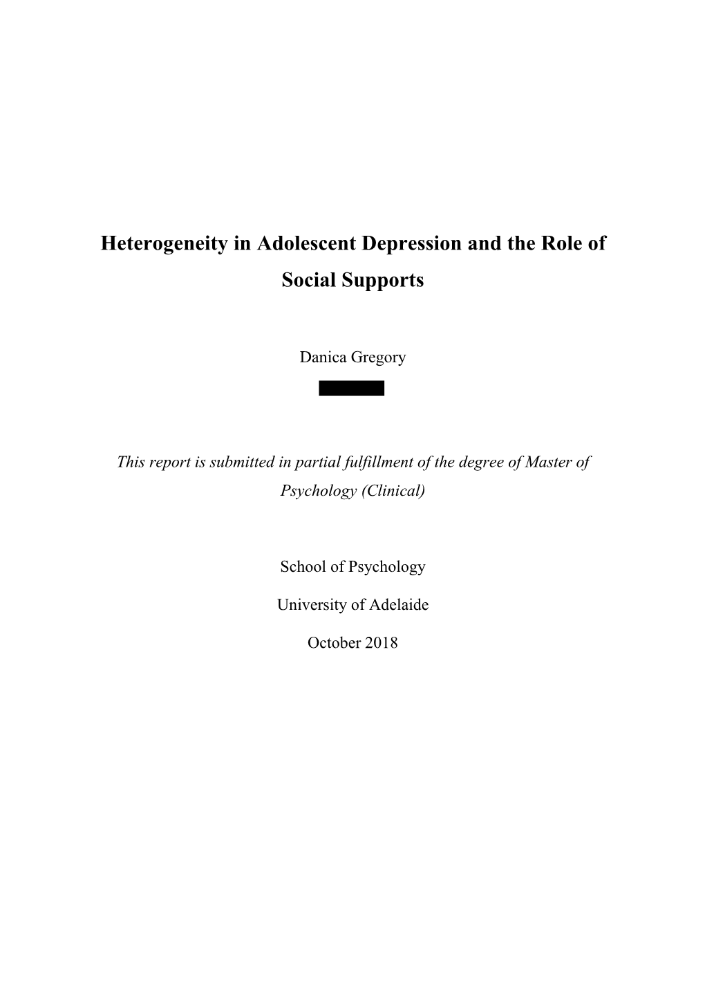 Heterogeneity in Adolescent Depression and the Role of Social Supports