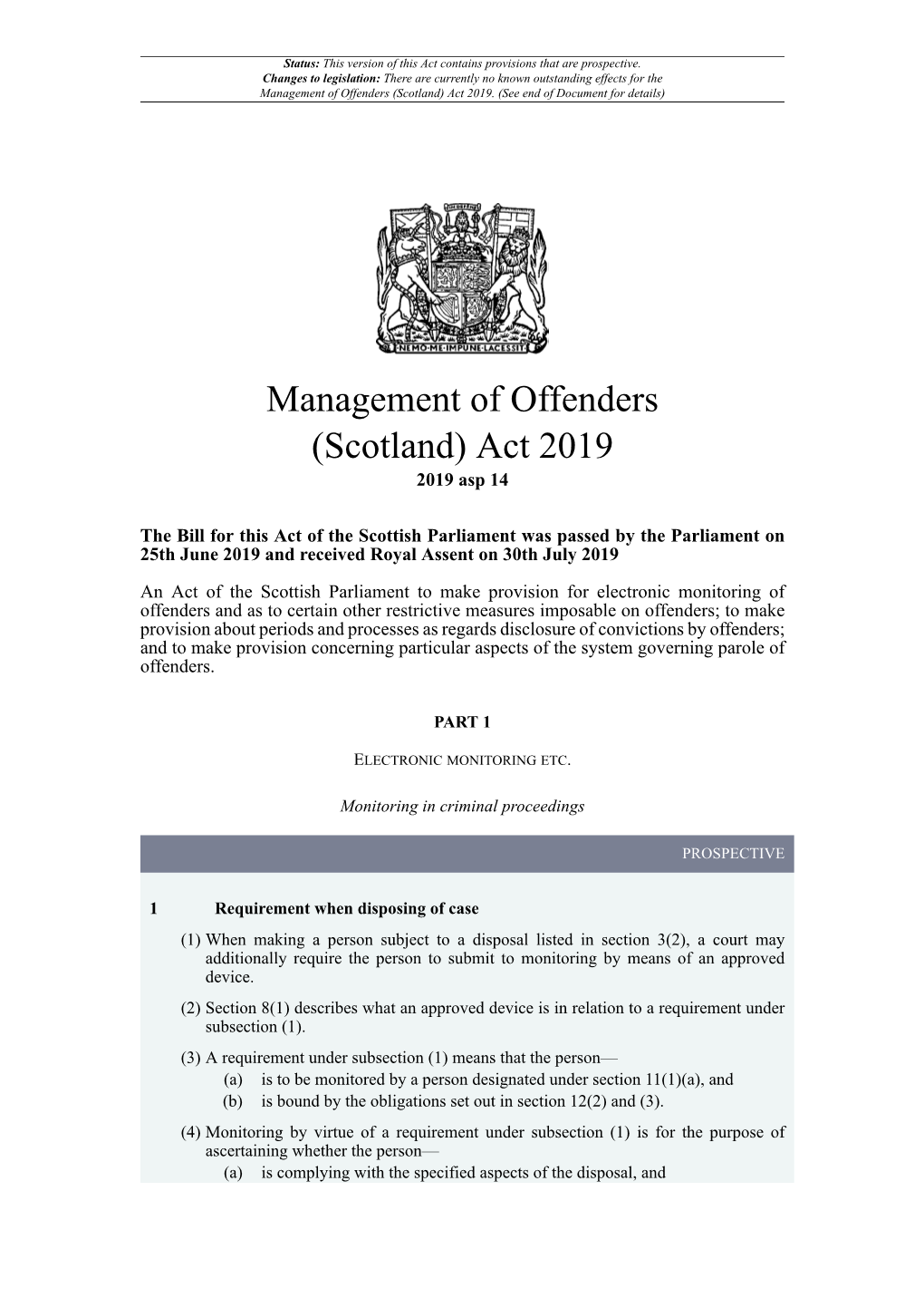 (Scotland) Act 2019 Asp 14 PART 1 – Electronic Monitoring Etc