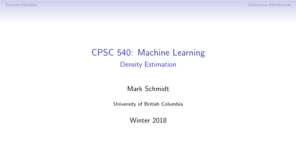 CPSC 540: Machine Learning Density Estimation