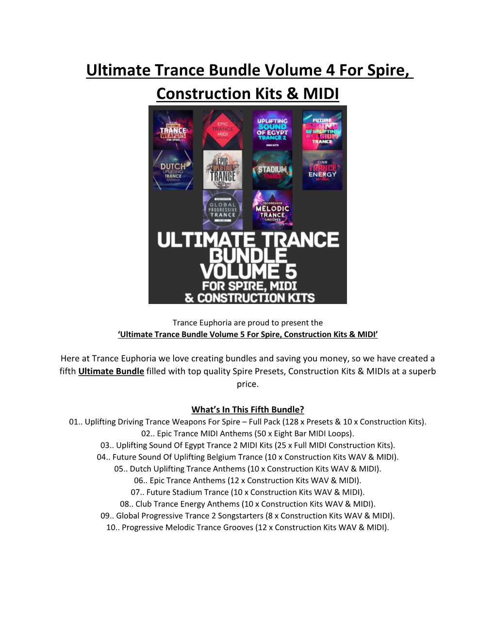 Ultimate Trance Bundle Volume 4 for Spire, Construction Kits & MIDI