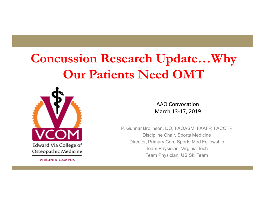 Concussion Research Update…Why Our Patients Need OMT