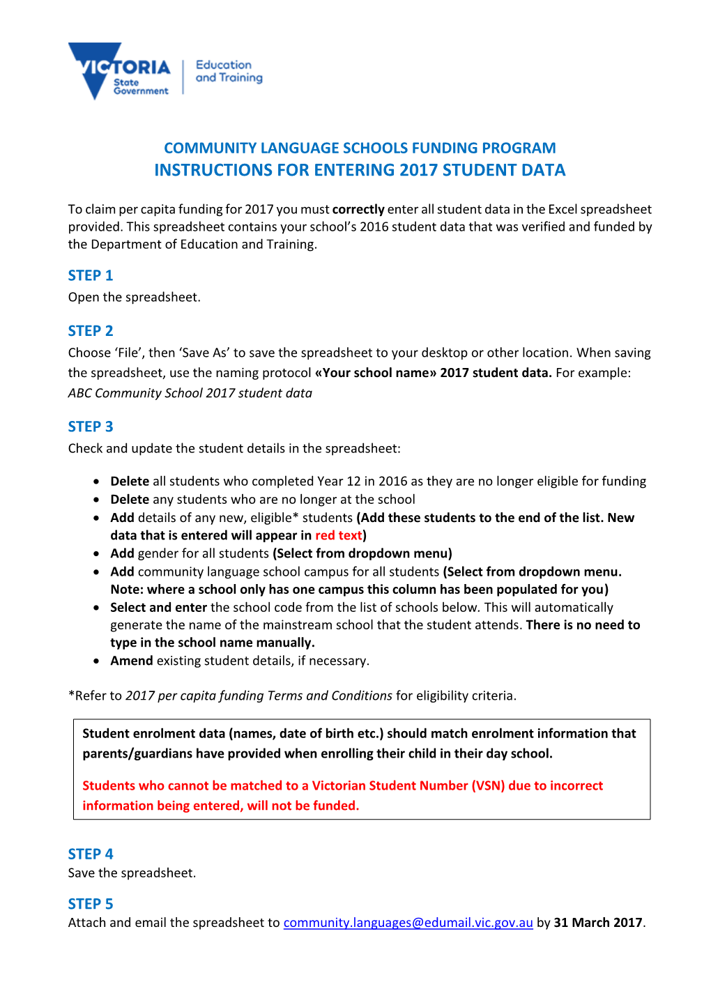 Instructions for Entering 2017 Student Data
