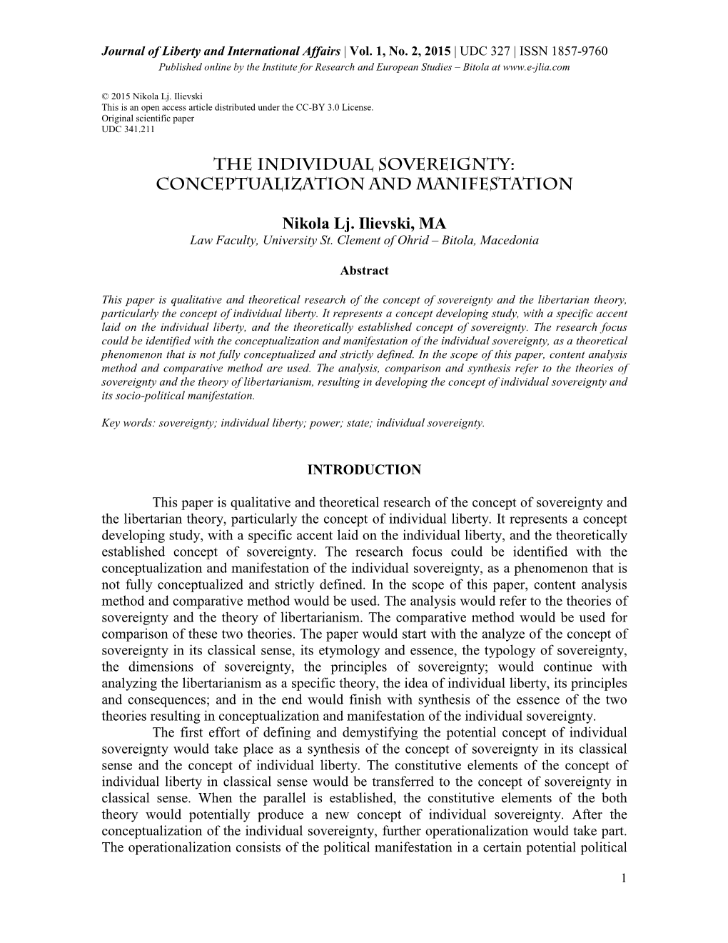 The Individual Sovereignty: Conceptualization and Manifestation