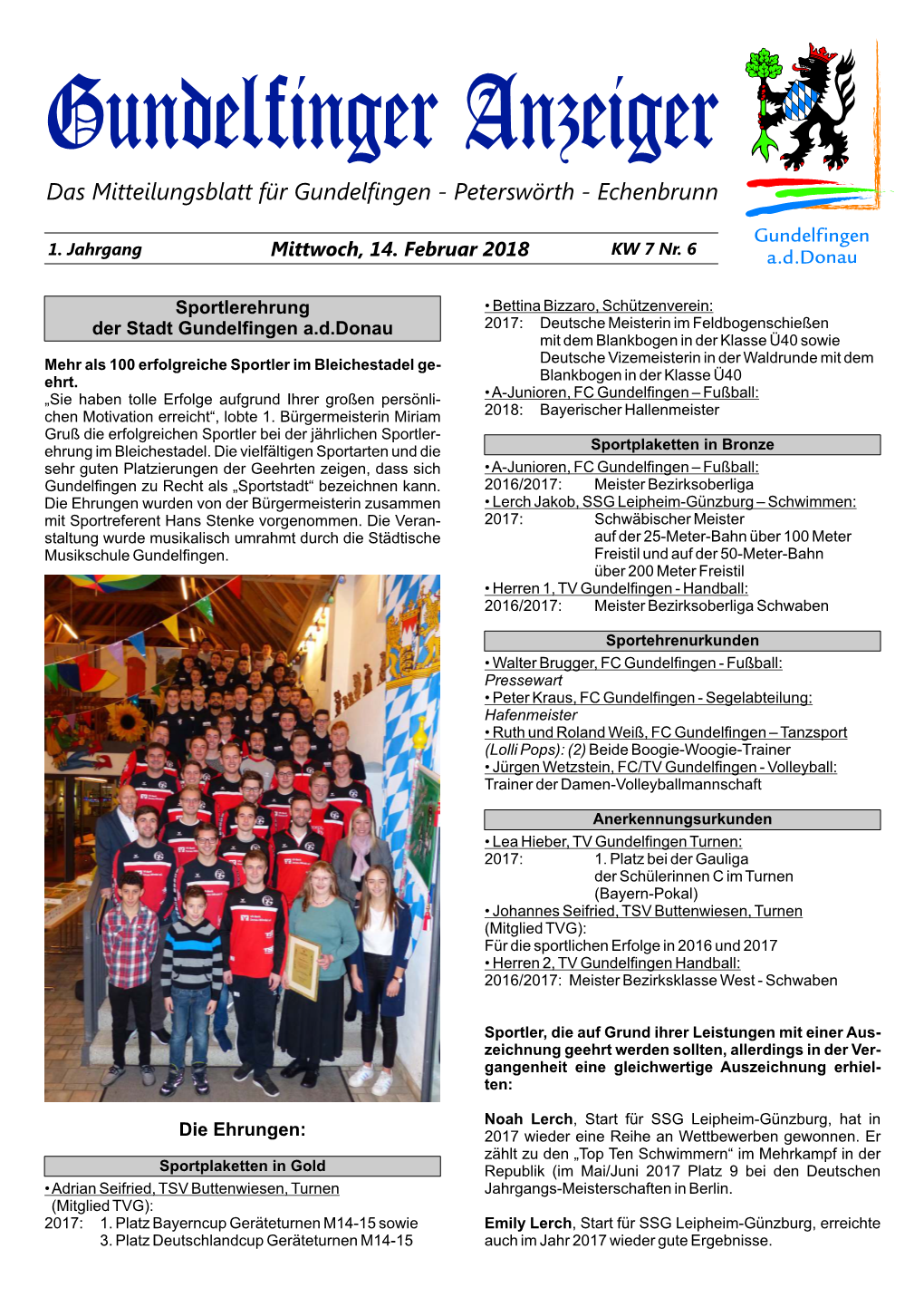 Das Mitteilungsblatt Für Gundelfingen - Peterswörth - Echenbrunn