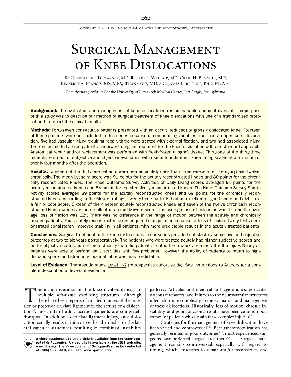 Surgical Management of Knee Dislocations by CHRISTOPHER D