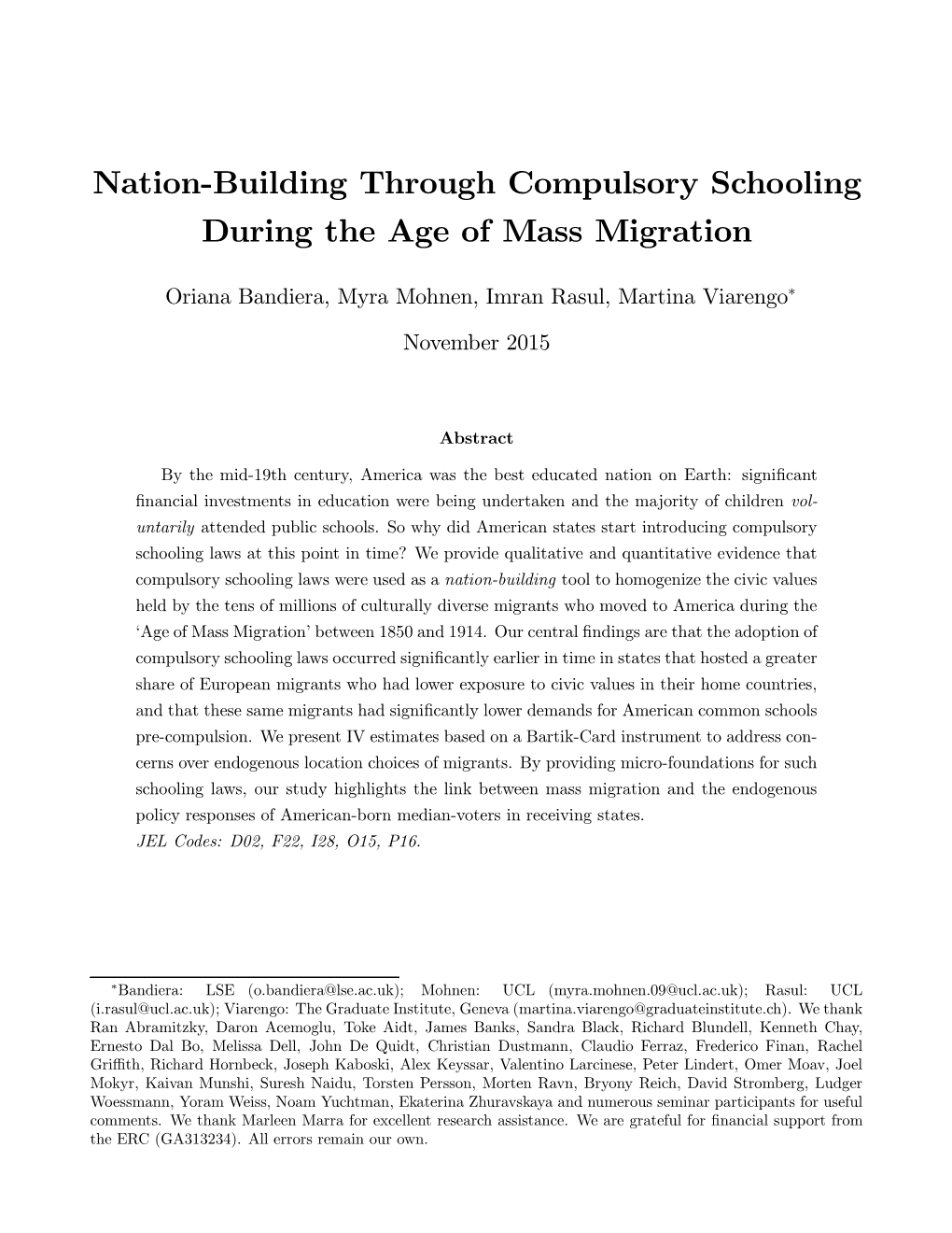 Nation-Building Through Compulsory Schooling During the Age of Mass Migration