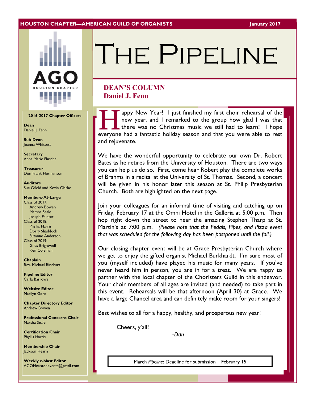 January – February 2017 Pipeline