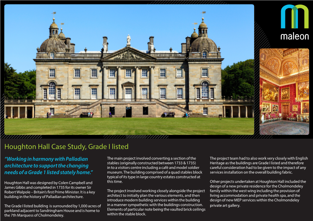 Houghton Hall Case Study, Grade I Listed