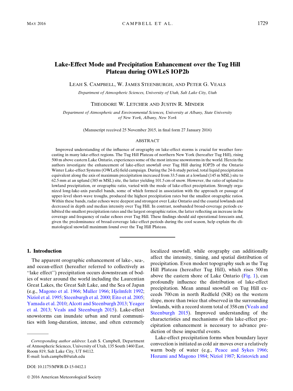 Lake-Effect Mode and Precipitation Enhancement Over the Tug Hill Plateau During Owles Iop2b